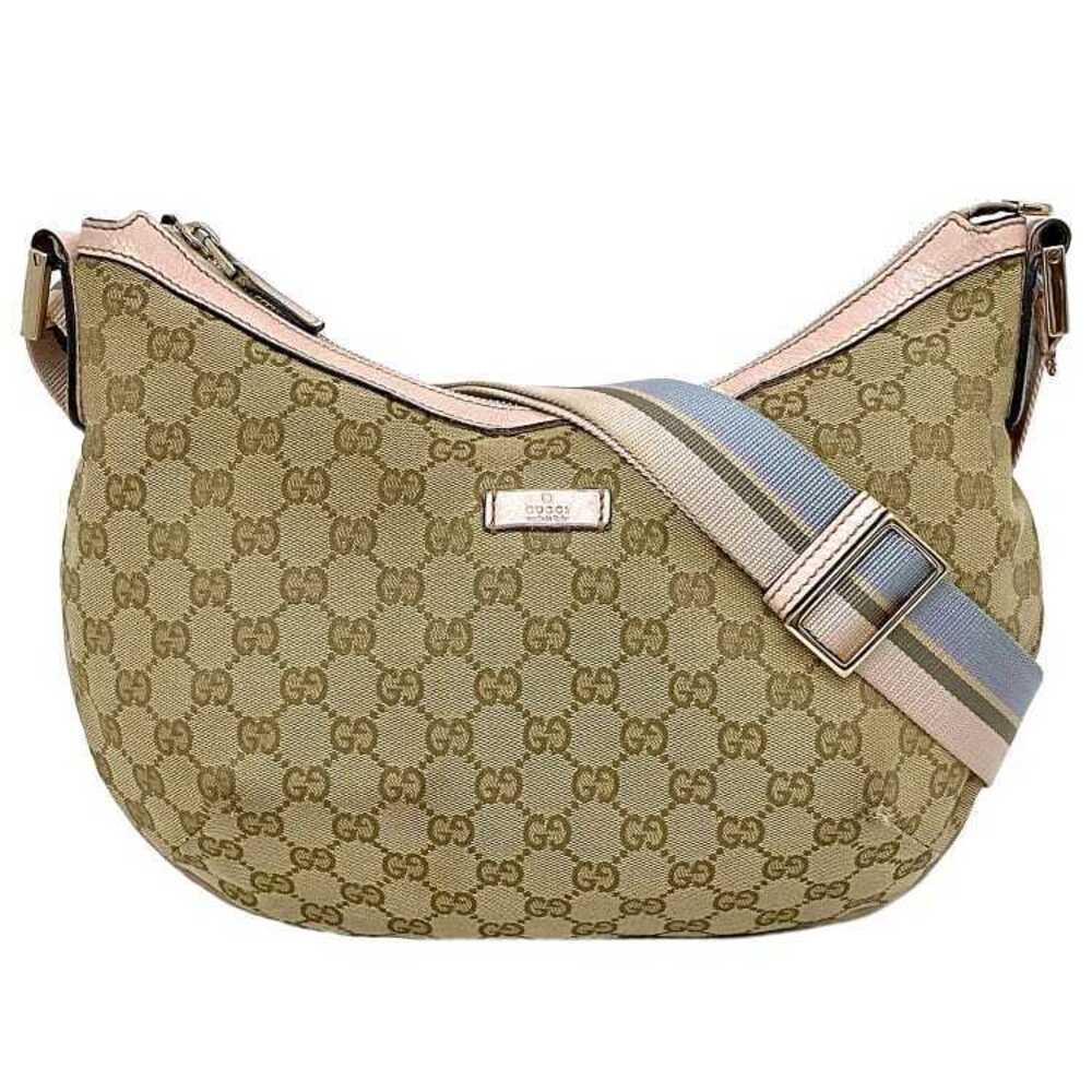 Gucci Shoulder Bag Beige Pink Blue Canvas Leather GG Logo Crossbody